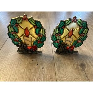 VINTAGE TIFFANY STYLE GLOW CANDLE LEDED STAINED GLASS CANDLE‎ HOLDER Taiwan